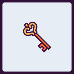 Antique styled key icon with ornate design and outlined details element