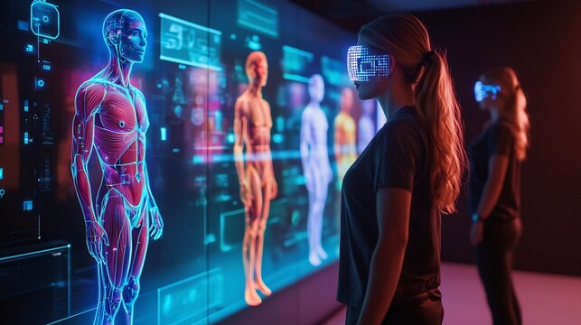 Ai driven holographic body enhancements people customizing their physical appearance real time ultra HD futuristic body modding