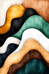 Obraz premium Abstract wave patterns in earthy tones with smooth curves and textures, showcasing a blend of natural colors and organic shapes for contemporary design