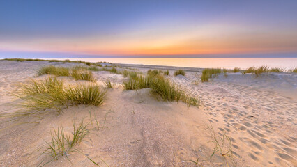 Sunset View over ocean from dune in Zeeland