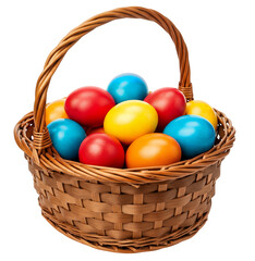 Colorful Dyed Easter Eggs Arranged in Woven Basket with Handle