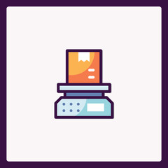 Stylized vector icon illustration showcasing a package being weighed on scales