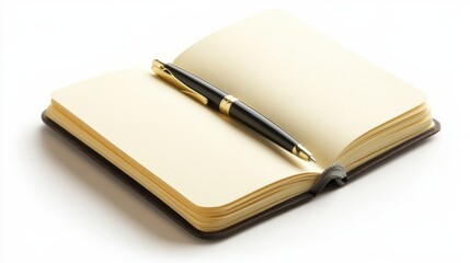 An open notebook with blank pages alongside a sleek pen, perfect for capturing ideas, notes, or sketches, Ideal for educational materials, blogs, or articles about writing, planning, or creativity,