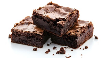 Delicious Chocolate Brownies Isolated on White Background