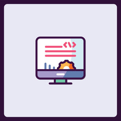 Colorful icon depicting software development on a stylized computer screen