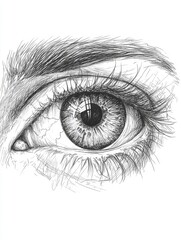 Obraz premium A monochrome drawing of a teary eye, highlighting intense emotion