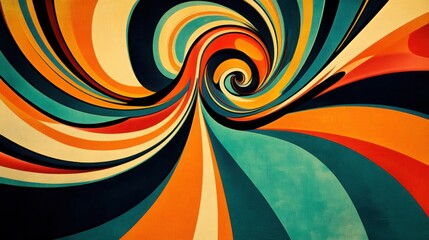 Vibrant Abstract Swirl Background with Retro Colors and Dynamic Energy, Ideal for Website Banners, Posters, and Modern Designs
