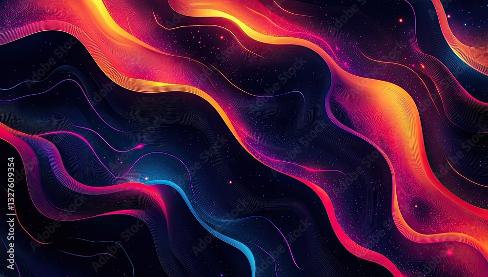Poster abstract vibrant wavy lines in dark space