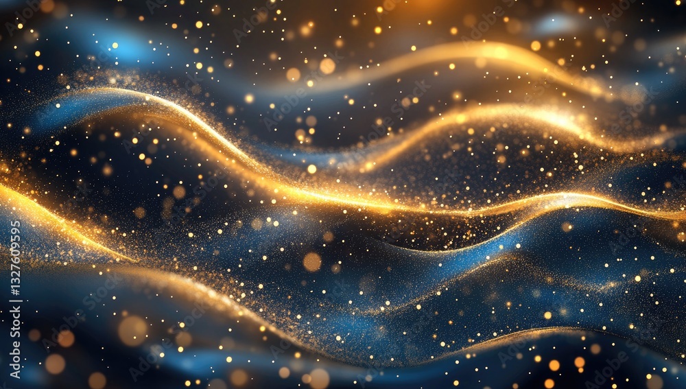 Aufkleber Golden waves of shimmering particles on dark background