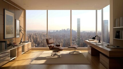 Fototapeta premium Luxurious modern office showcases a stunning cityscape view