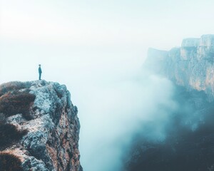 Solitude on a misty mountaintop. AI.