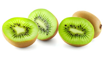 Fototapeta premium Set of kiwi fruit with slices isolated on white