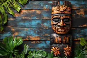 Tiki design template for personalized luau party invitations with tropical elements and vibrant backgrounds.Aloha Hawaii, background banner for text