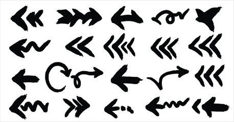 Collection hand drawn arrows. Set simple arrows isolated on white background. Arrow mark icons. Arrow paint - stock vector.