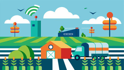 Fototapeta premium The IoTbased nutrient delivery system in a largescale farm efficiently managing nutrients for hundreds of acres of crops through advanced automation.. Vector illustration