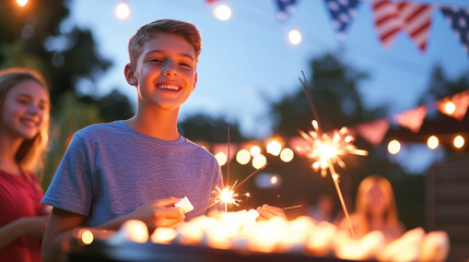 An Independence Day BBQ celebration with teens roasting marshmallows