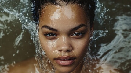 Fototapeta premium Woman Emerging From Water With Wet Skin