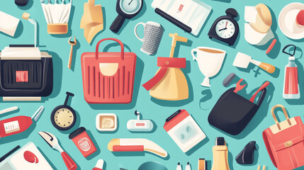 Hotel personal professional service objects executive help hostel tools seamless pattern background vector illustration.