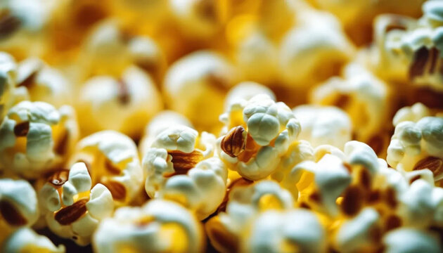 Macro photo of popcorn. Close up. 