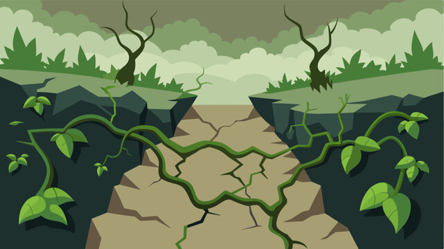The overgrown vines seem to be reclaiming the market snaking their way through cracks and crevices as if nature is trying to erase all traces of the human activity that once took. Vector illustration