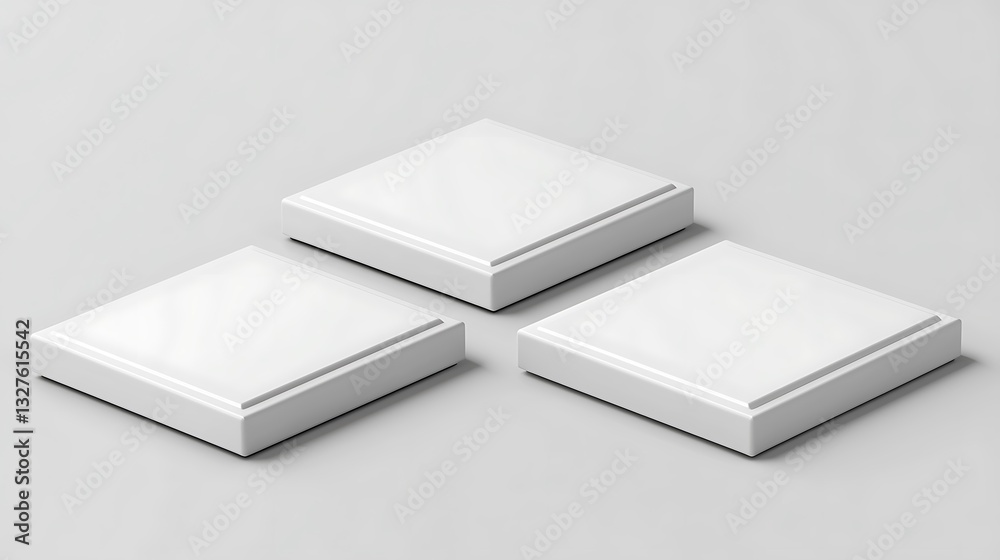 Aufkleber three white square display platforms