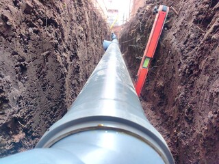 plastic sewer pipes in the ground for sewage and rainwater drainage