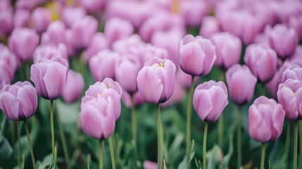 Fototapeta premium Stunning Lilac Tulips Field Spring Blossom