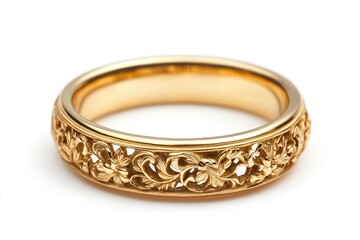 Ornate Gold Ring Against White Background