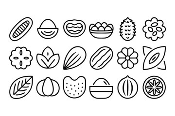 nuts and seeds editable stroke outline icons set