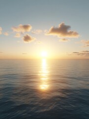 Obraz premium The sunset paints the sky with soft pastels, casting a serene glow over the calm ocean, where the tranquil colors are mirrored in the gentle waves