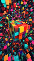 A Colorful Abstract Geometric Artpiece of Cubes