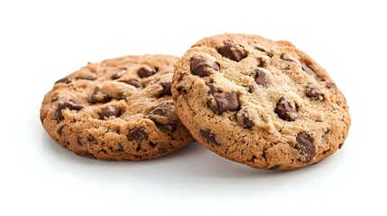 Two Chocolate Chip Cookies Isolated on White Background