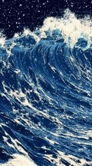 Stunning Night Ocean Waves with Stars - A Breathtaking Visual of Nature's Power
