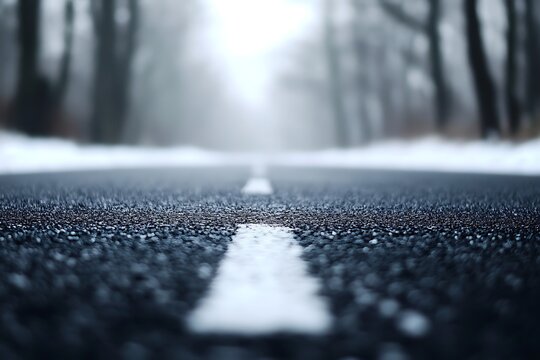 Road through snowy forest, atmospheric, winter driving, transport - Powered by Adobe
