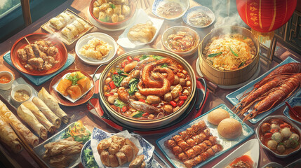 Chinese street, restaurant or homemade food ethnic menu cards vector illustration. Asian dinner dish plate. Traditional spicy appetizer snack poster. China cooking market or food festival culture.