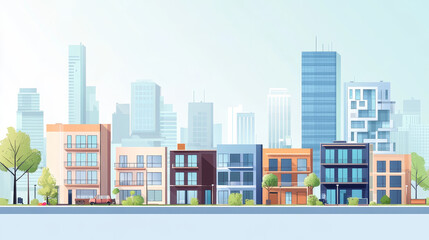 Obraz premium City public buildings houses flat design office architecture modern street apartment vector illustration.