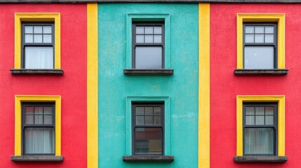 Fototapeta premium Vibrant building facade with colorful stripes and windows