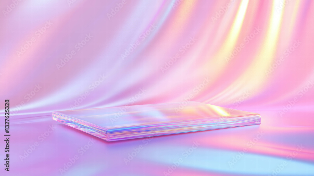Poster iridescent abstract background with multi-layered podium for modern display design