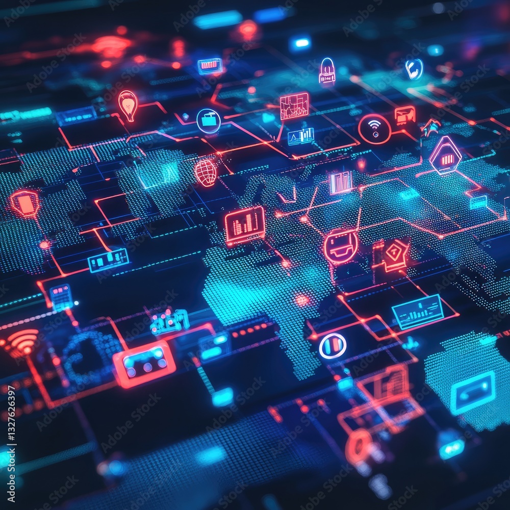 Poster global network interconnected digital icons