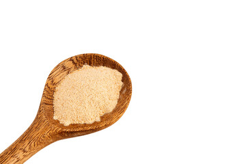 Peruvian organic maca powder - Lepidium meyenii in the spoon.