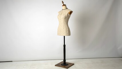 Vintage Dressmakers Dummy on Stand, Isolated on White Background