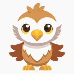 Fototapeta premium an adorable cartoon owl with big eyes. It has brown and white feathers, and a yellow beak
