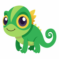 Fototapeta premium a charming illustration of a cute green chameleon, smiling and looking friendly