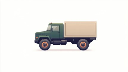 A green utility truck with a beige cargo box ideal for logistics and transportation imagery