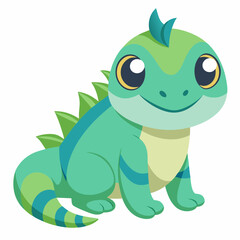 Obraz premium a friendly illustrated iguana with turquoise and green scales sitting with a smile