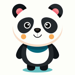 Naklejka premium a cute cartoon panda with a sweet, friendly expression and adorable features. It stands upright, displaying its distinctive black and white fur, chubby cheeks and a blue scarf 