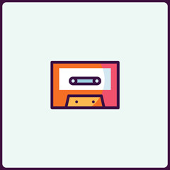 Vibrant retro cassette tape icon symbolizing nostalgia and musical era