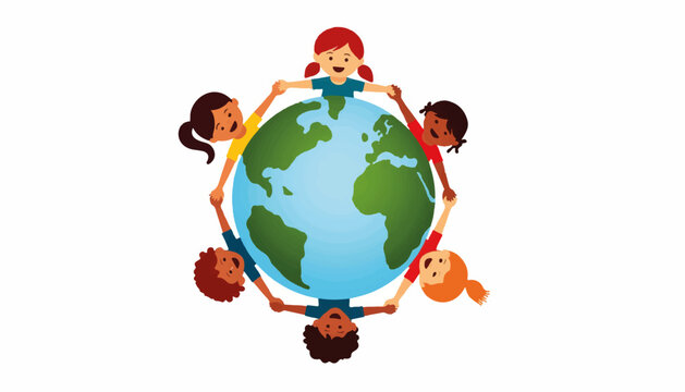Children holding hands around the globe