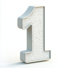 Number 1 with a glowing white texture, isolated on a pure white background