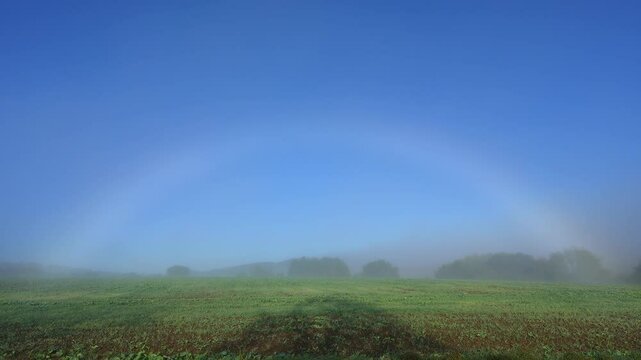Nebelbogen, Nebel, Feld, Himmel, Sp&auml;tsommer, M&ouml;nchberg, Miltenberg, Spessart, Bayern, Deutschland, Europa